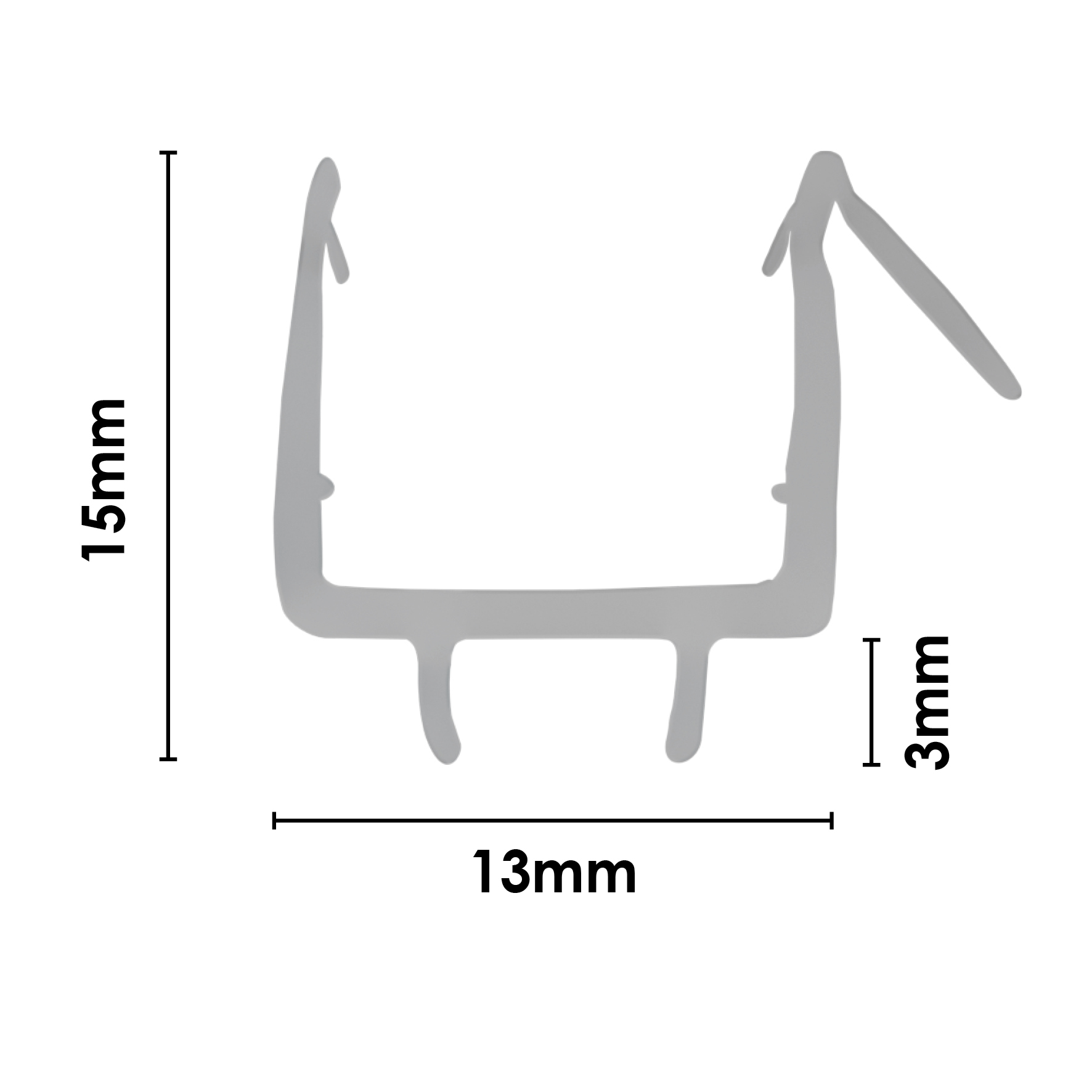 Purity - PVC UNDER DOOR SEAL - 2100mm long to suit 10mm glass with 3mm Fins